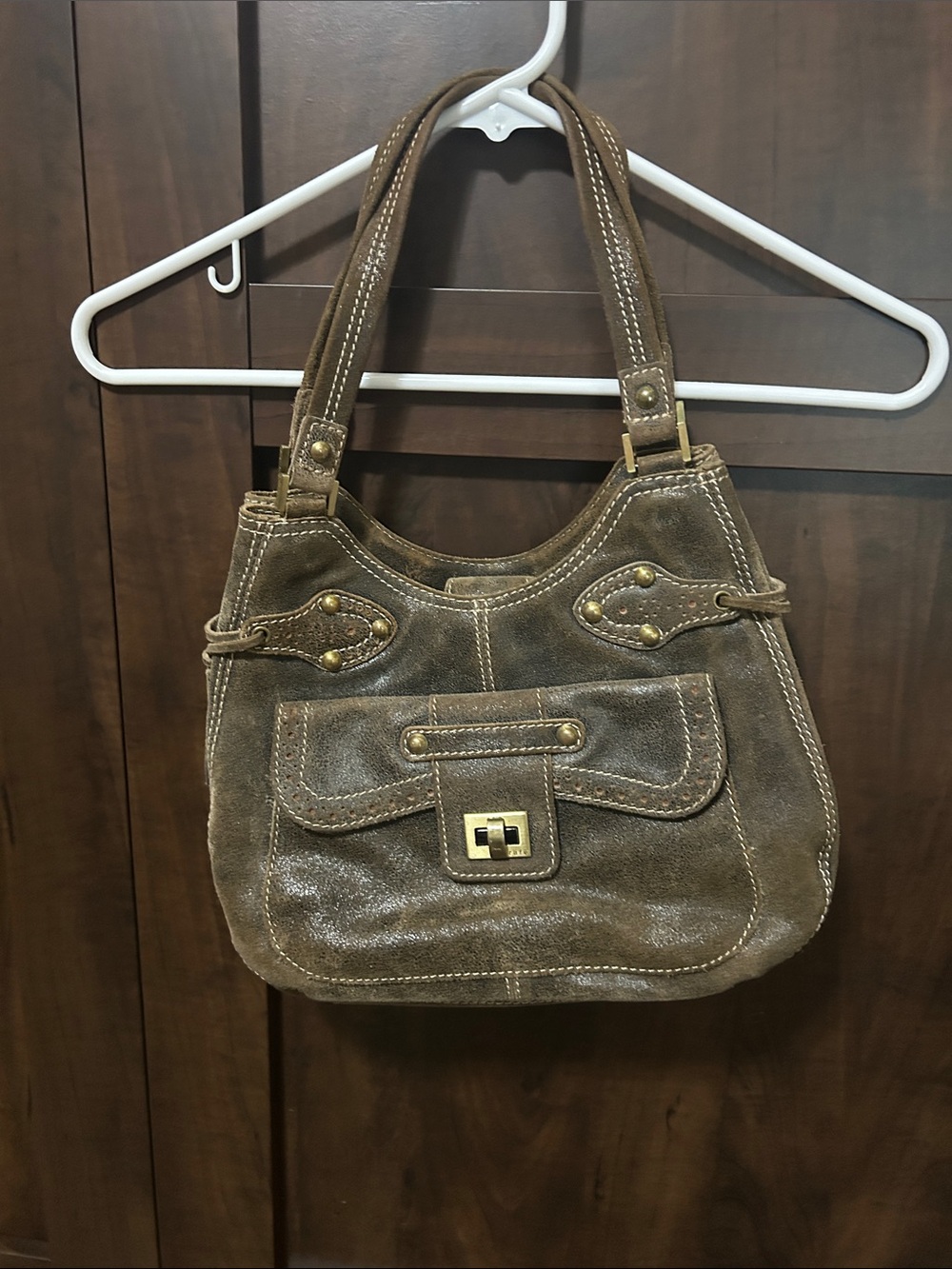 Vintage Rafe Brown Suede Leather Shoulder Bag with Front Pocket